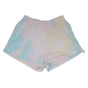 Livin Cool Womens Sweat Shorts Size Medium Blue Yellow Tie Dye Cotton Two Pocket